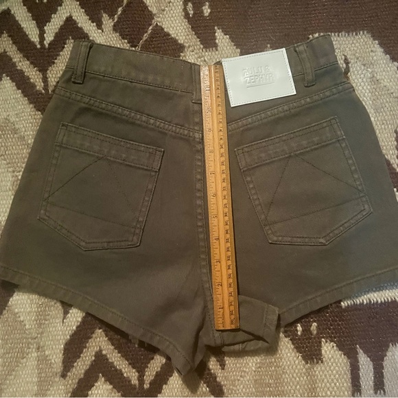 Zulu & Zephyr 100% Cotton Denim Shorts High Waist Olive - Picture 8 of 8